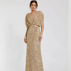 Mac Duggal draped sleeve V neck gown size 2
